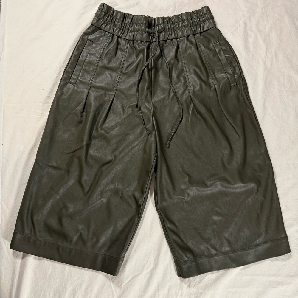 Phillip Lim Vegan Leather Culottes in Dark Olive Size 6 - Picture 2 of 12